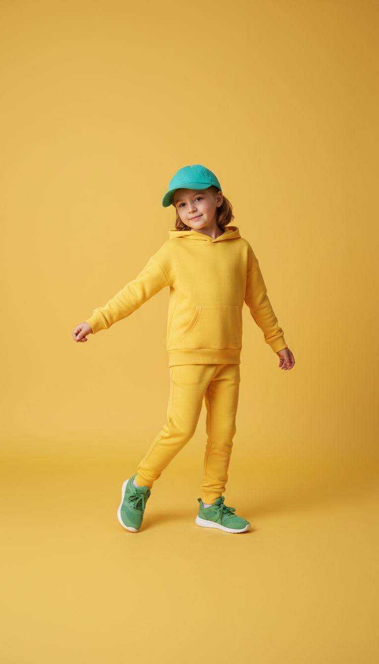Conjunto jogger amarillo sol con gorra azul