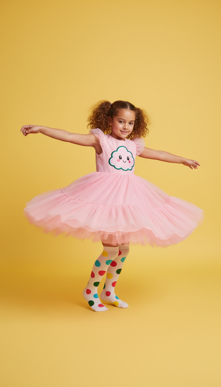 Vestido rosa chicle con parche de mascota