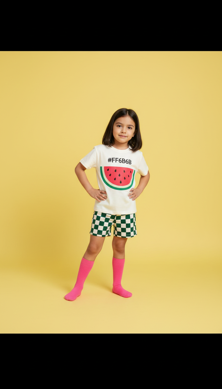 Camiseta sandía con shorts ajedrezados