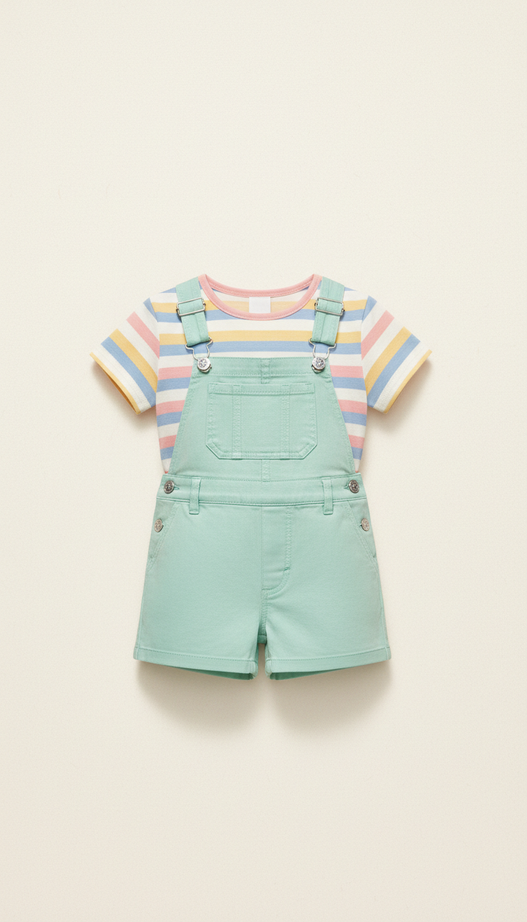 Peto corto verde menta con camiseta a rayas